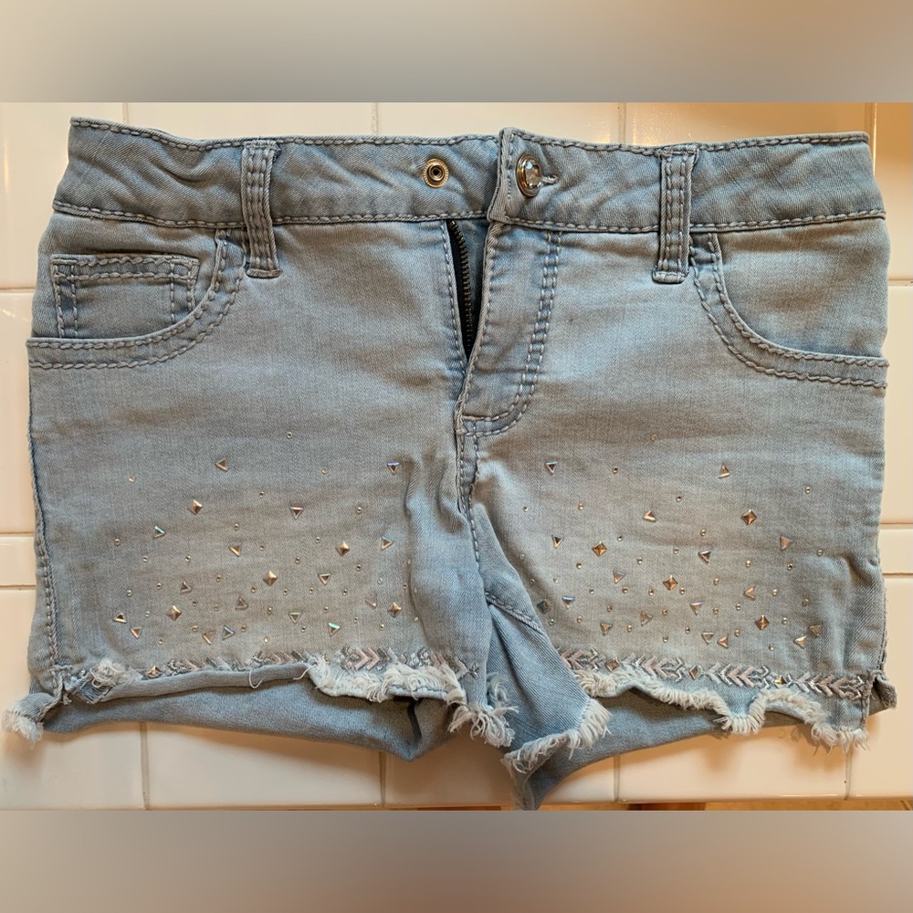 Girls First embellished cut off shorts size L(10/12) girls light wash adjustable